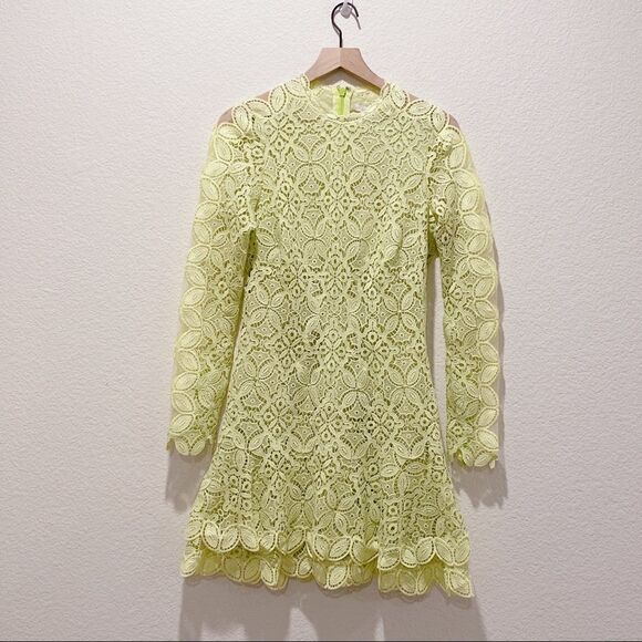 Jonathan Simkhai Guipure Lace Long Sleeve Mini Dress Pear Size 6 - Picture 9 of 12